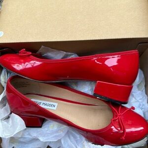 cherry red patent leather kitten heels